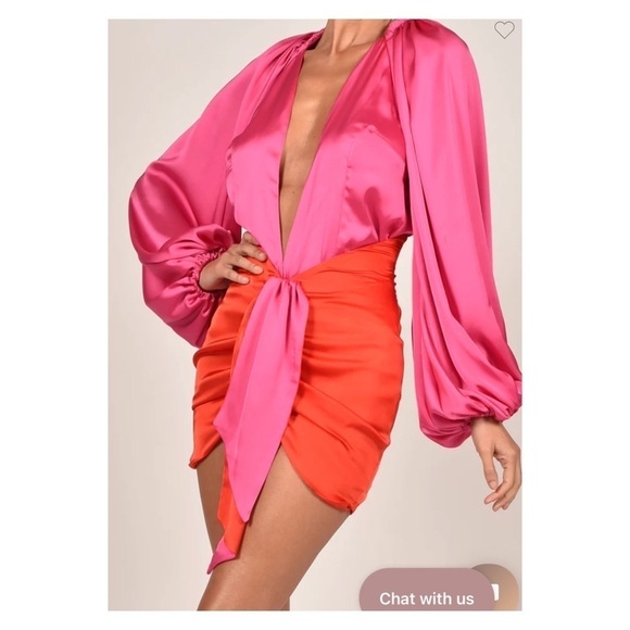 THE DOLLS HOUSE Beaudelle Satin Mini Skirt Red Pink Small NEW - Picture 4 of 9